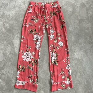 Joie pink floral silky pants, size S